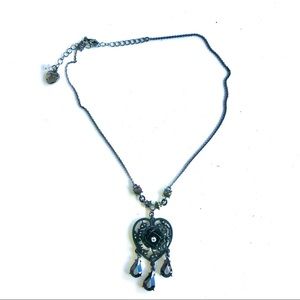 Betsey Johnson Black Heart Lace Necklace with Rose